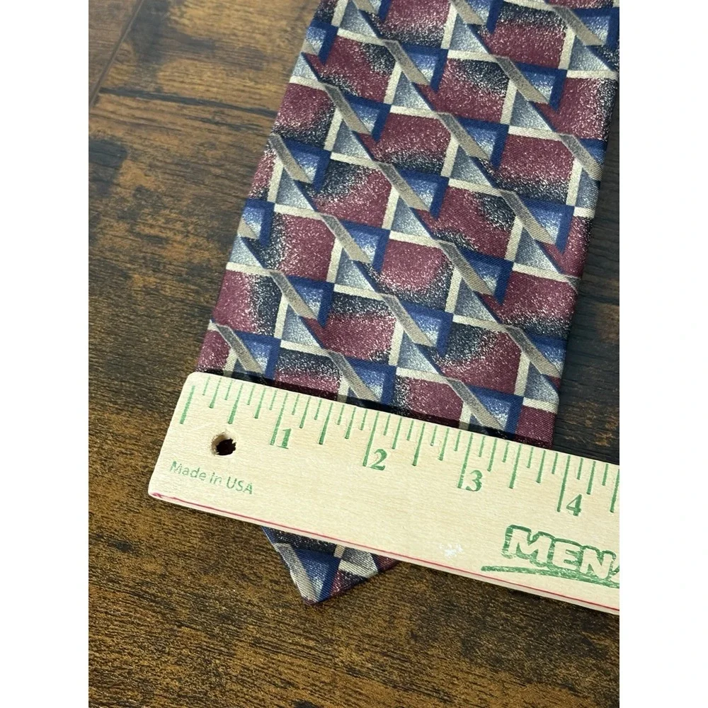 Vintage Barrington Italian Silk Tie Red‎ Bronze Gray Blue Abstract 58